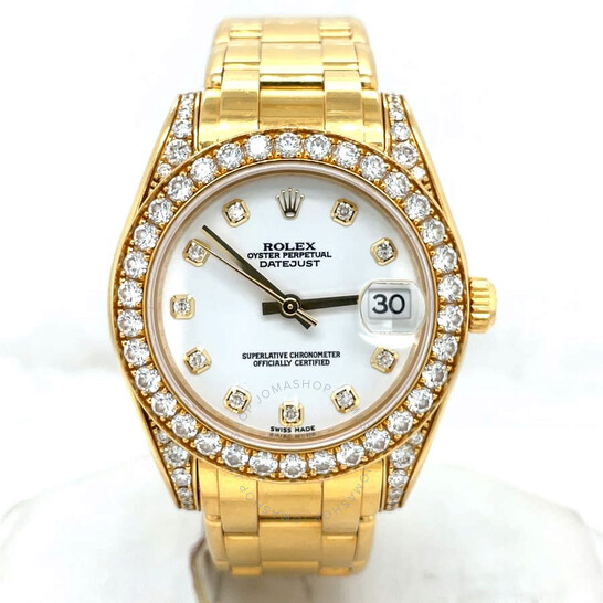 Pre-owned Rolex Datejust Pearlmaster Automatic Diamond White Dial Men’s Watch 81158 WDPM