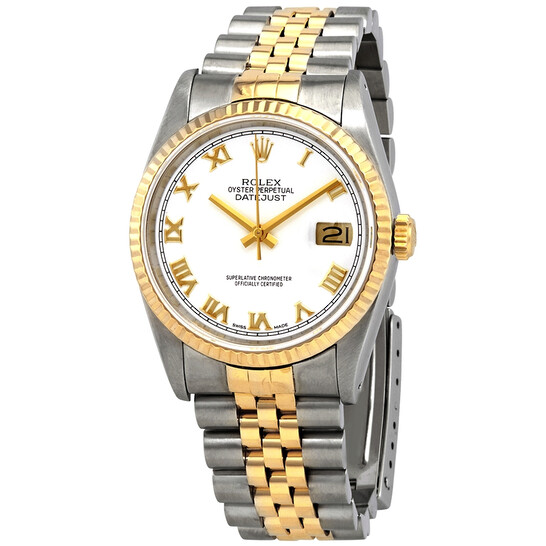 Pre-owned Rolex Datejust White Dial 18kt Gold and Steel Men’s Watch RLX16233WRJ