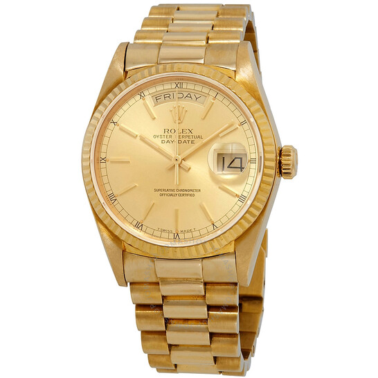 Pre-owned Rolex Day-date 18k Gold Presidential 18038 Champagne Watch