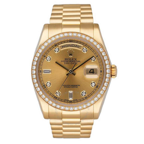 Pre-owned Rolex Day Date Automatic Chronometer Diamond Champagne Dial Men’s Watch 118348 CDP