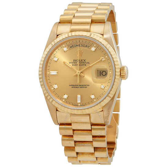 Pre-owned Rolex Day-Date Automatic Chronometer Diamond Champagne Dial Men’s Watch 18238 CDP