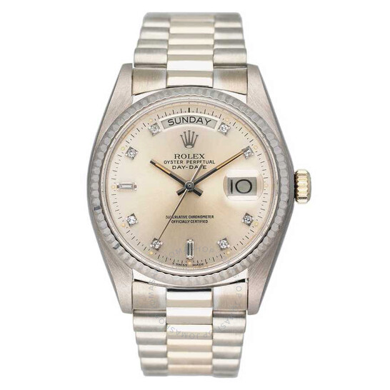 Pre-owned Rolex Day Date Automatic Chronometer Diamond Silver Dial Men’s Watch 18039 SDP