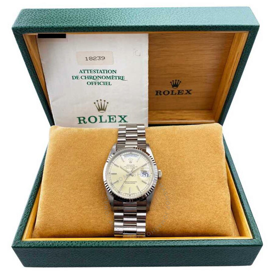 Pre-owned Rolex Day Date Automatic Chronometer Silver Dial Men’s Watch 18239 SSP