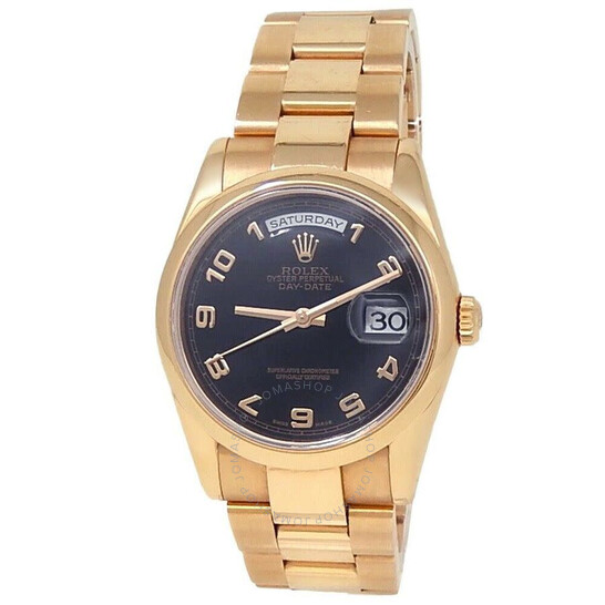 Pre-owned Rolex Day-Date Black Dial 18K Everose Gold President Automatic Men’s Watch 118205BKAP