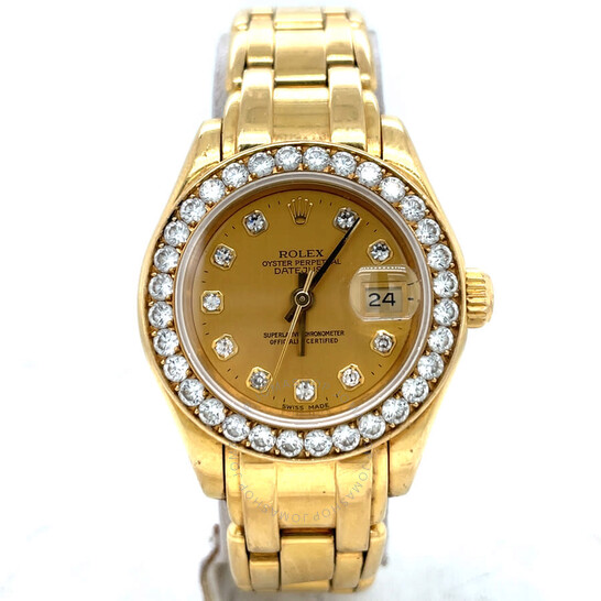 Pre-owned Rolex Lady Datejust Automatic Diamond Champagne Dial Ladies Watch 69298 CDPM