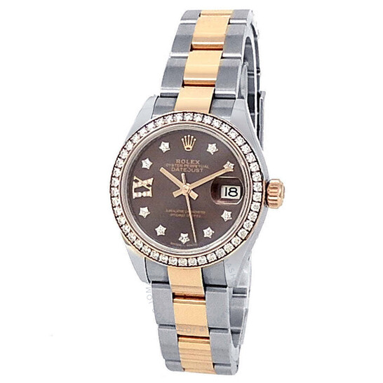 Pre-owned Rolex Lady Datejust Chocolate Diamond Dial Automatic Steel and 18ct Everose Gold Oyster Watch 279381CHRDO