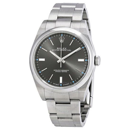 Pre-Owned Rolex Oyster Perpetual 39 Dark Rhodium Dial Stainless Steel Bracelet Automatic Men’s Watch 114300DRSO