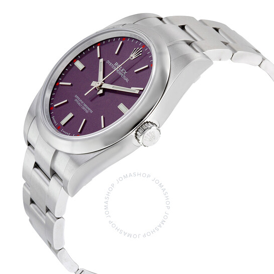 Pre-owned Rolex Oyster Perpetual 39 Red Grape Dial Stainless Steel Bracelet Automatic Men’s Watch 114300RGSO