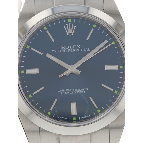 Pre-owned Rolex Oyster Perpetual Automatic Chronometer Blue Dial Unisex Watch 114300 BLSO