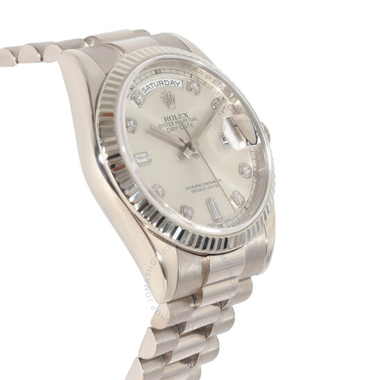 Pre-owned Rolex Oyster Perpetual Automatic Chronometer Diamond Silver Dial Men’s Watch 118239 SDP