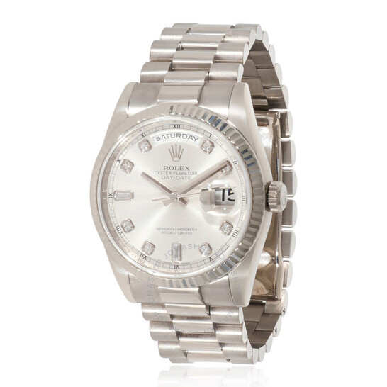 Pre-owned Rolex Oyster Perpetual Automatic Chronometer Diamond Silver Dial Men’s Watch 118239 SDP