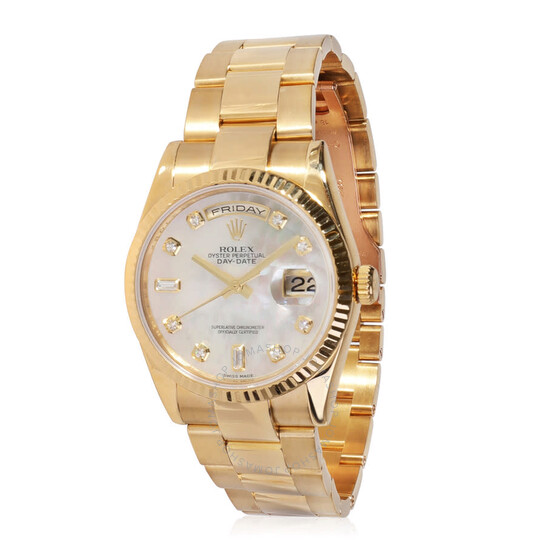 Pre-owned Rolex Oyster Perpetual Automatic Chronometer Diamond White Dial Men’s Watch 118238