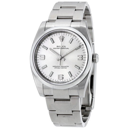 Pre-owned Rolex Oyster Perpetual Automatic Chronometer Silver Dial Men’s Watch 114200SASO