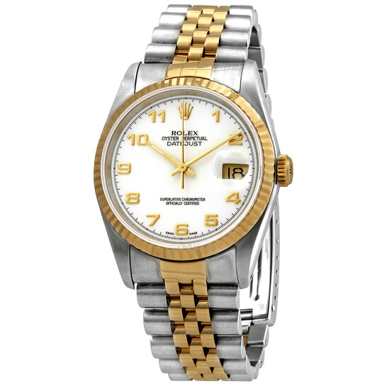 Pre-owned Rolex Oyster Perpetual Datejust 36 Automatic Chronometer White Dial Men’s Watch 116233WAJ