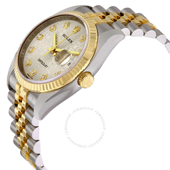 Pre-owned Rolex Oyster Perpetual Datejust 36 Silver With 10 Diamonds Dial Stainless Steel and 18K Yellow Gold Jubilee Bracelet Automatic Men’s Watch 11