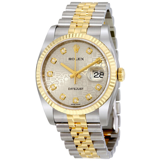 Pre-owned Rolex Oyster Perpetual Datejust 36 Silver With 10 Diamonds Dial Stainless Steel and 18K Yellow Gold Jubilee Bracelet Automatic Men’s Watch 11