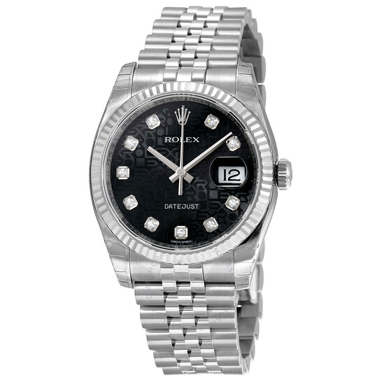 Pre-owned Rolex Oyster Perpetual Diamond Black Jubilee Dial Men’s Watch 116234BKJDJ