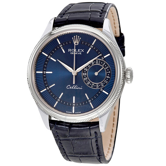 Rolex Cellini Blue Guilloche Dial Automatic Men’s Leather Watch 50519BLSBLL