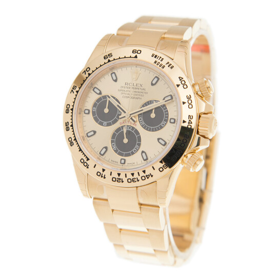 Rolex Cosmograph Daytona Black and Champagne Dial Men’s 18kt Yellow Gold Oyster Watch 116508BKCSO