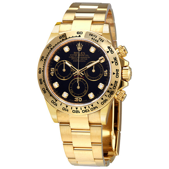 Rolex Cosmograph Daytona Black Diamond Dial Men’s 18kt Yellow Gold Oyster Watch 116508BKDO