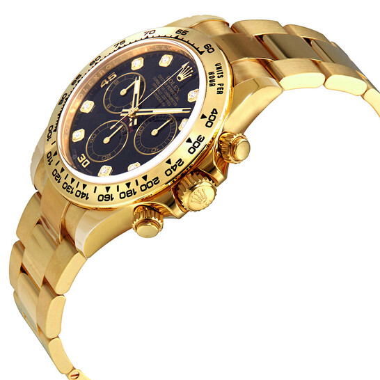 Rolex Cosmograph Daytona Black Diamond Dial Men’s 18kt Yellow Gold Oyster Watch 116508BKDO