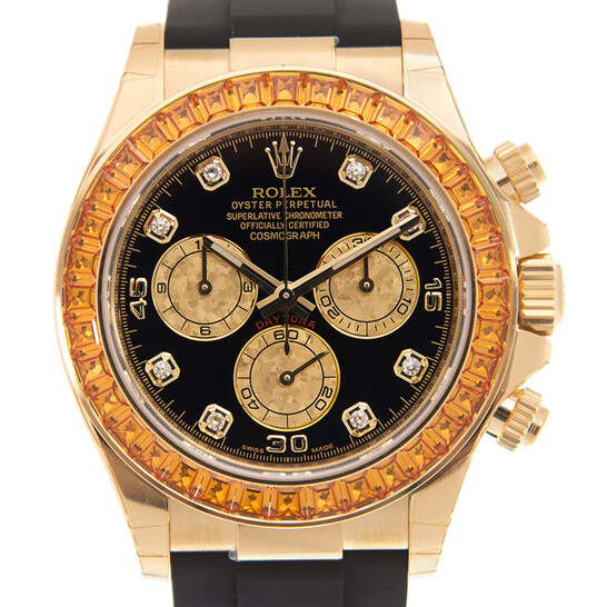 Rolex Cosmograph Daytona Chronograph Automatic Chronometer Diamond Black Dial Watch 116588 SACO