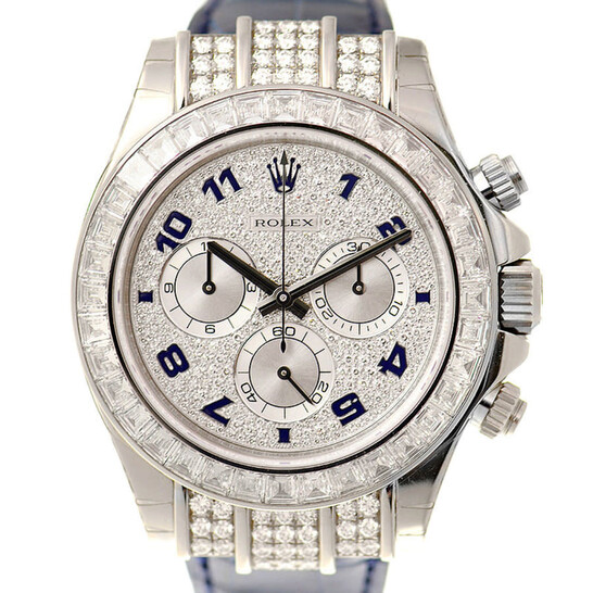 Rolex Cosmorgarph Daytona Pave Diamond Dial 18K White Gold Case Set with 48 Diamonds Leather Strap Men’s Watch 116599