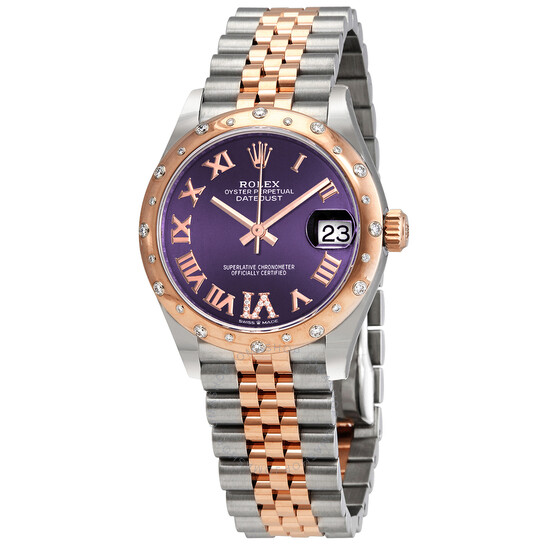 Rolex Datejust 31 Aubergine Dial Ladies Steel and 18kt Everose Gold Jubilee Watch 278341AURDJ