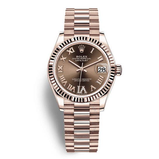 Rolex Datejust 31 Automatic 18kt Everose Gold Diamond Chocolate Dial Ladies Watch 278275-0025