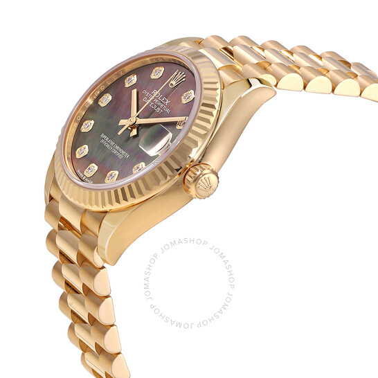 Rolex Datejust 31 Automatic 18kt Yellow Gold Diamond Black Mother of Pearl Dial Ladies Watch 278278BKMDP