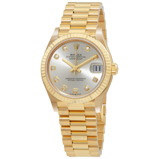 Rolex Datejust 31 Automatic 18kt Yellow Gold Diamond Silver Dial Ladies Watch 278278SDP