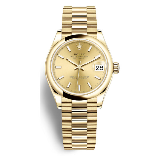 Rolex Datejust 31 Automatic Champagne Dial Ladies 18kt Yellow Gold President Watch 278248CSP