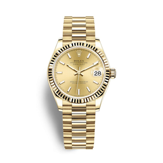 Rolex Datejust 31 Automatic Champagne Dial Ladies 18kt Yellow Gold President Watch 278278CSP