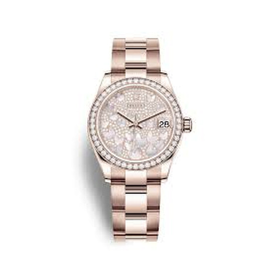 Rolex Datejust 31 Automatic Mother of Pearl Butterfly Diamond Pave Dial Ladies 18 ct Everose Gold Oyster Watch 278285PAVEO