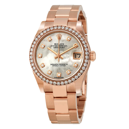 Rolex Datejust 31 Automatic Mother of Pearl Diamond Dial Ladies 18 ct Everose Gold President Watch 278285MDP