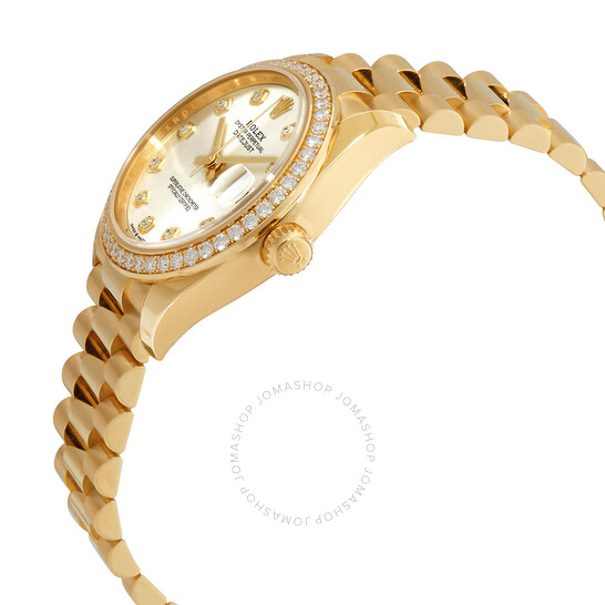 Rolex Datejust 31 Automatic Silver Diamond Dial Ladies 18kt Yellow Gold President Watch 278288SDP