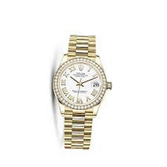 Rolex Datejust 31 Automatic White Dial Ladies 18kt Yellow Gold President Watch 278288WRP