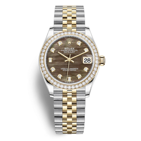 Rolex Datejust 31 Black Mother of Pearl Diamond Dial Ladies Steel and 18kt Yellow Gold Jubilee Watch 278383BKMDJ