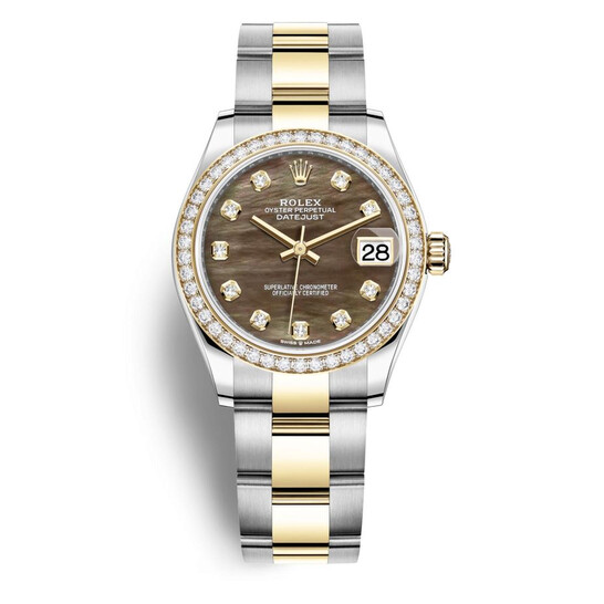 Rolex Datejust 31 Black Mother of Pearl Diamond Dial Ladies Steel and 18kt Yellow Gold Oyster Watch 278383BKMDO