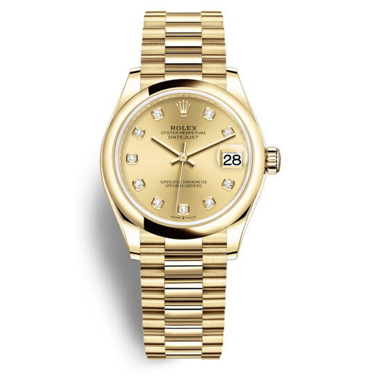 Rolex Datejust 31 Champagne Diamond Dial Automatic 18kt Yellow Gold Rolex President Watch 278248CDP