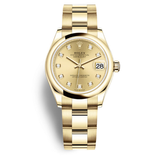 Rolex Datejust 31 Champagne Diamond Dial Automatic Ladies 18kt Yellow Gold Oyster Watch 278248CDO