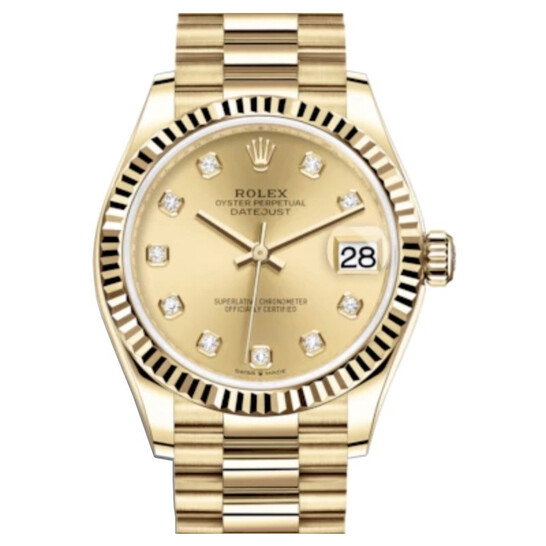 Rolex Datejust 31 Champagne Diamond Dail Ladies 18kt Yellow Gold President Watch 278288CDP