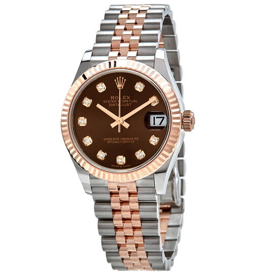 Rolex Datejust 31 Chocolate Diamond Dial Automatic Ladies Steel and 18kt Everose Gold Jubilee Watch 278271CHDJ