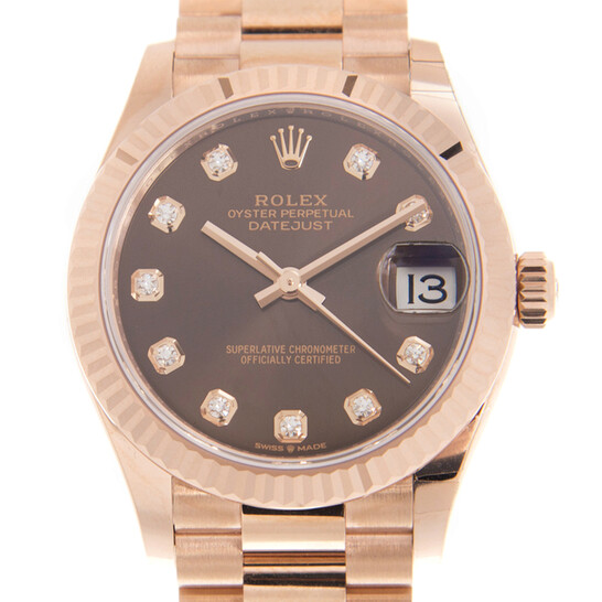 Rolex Datejust 31 Chocolate Diamond Dial Ladies 18kt Everose Gold President Watch 278275CHDP