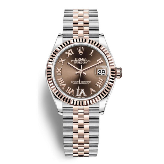 Rolex Datejust 31 Chocolate Roman Diamond Dial Automatic Ladies Steel and 18kt Everose Gold Jubilee Watch 278271CHRDJ