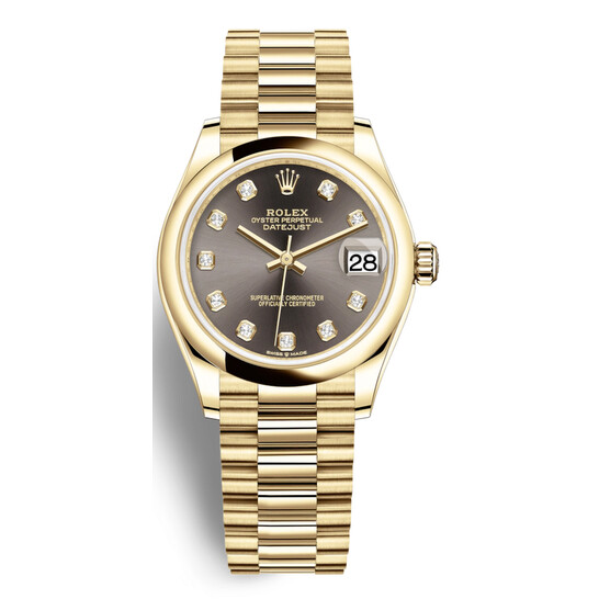 Rolex Datejust 31 Dark Grey Dial Automatic Ladies 18kt Yellow Gold President Watch 278248GYDP