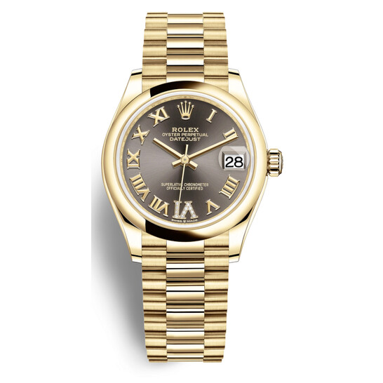 Rolex Datejust 31 Dark Grey Dial Automatic Ladies 18kt Yellow Gold President Watch 278248GYRDP