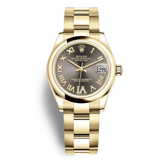 Rolex Datejust 31 Dark Grey Diamond Dial Ladies 18kt Yellow Gold Oyster Watch 278248GYRDO