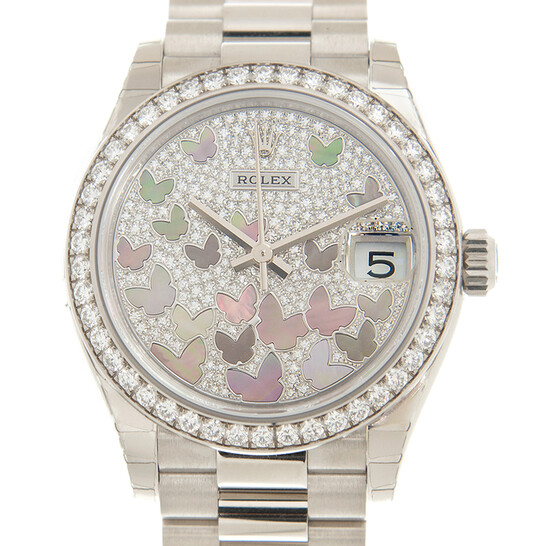 Rolex Datejust 31 Diamond Pave Dial Ladies 18kt White Gold President Watch 278289PAVE