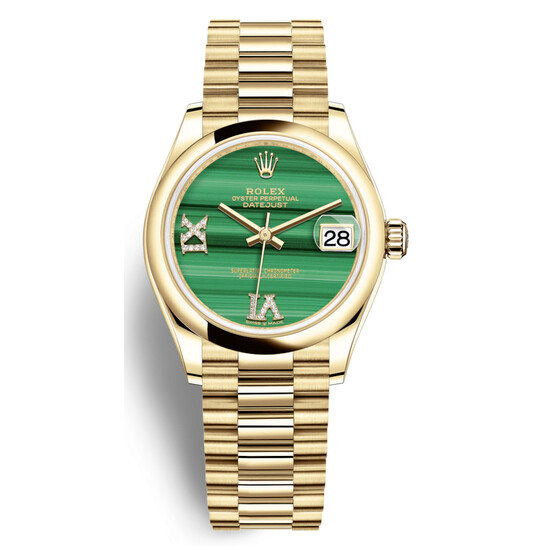 Rolex Datejust 31 Malachite Diamond Dial Automatic 18kt Yellow Gold Rolex President Watch 278248MLRDP